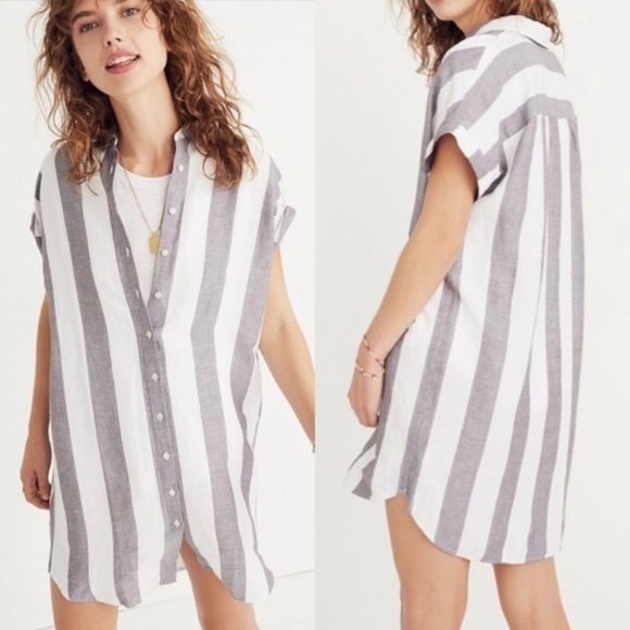 Madewell Maywood Linen Striped Shirtdress Medium - Picture 2 of 5